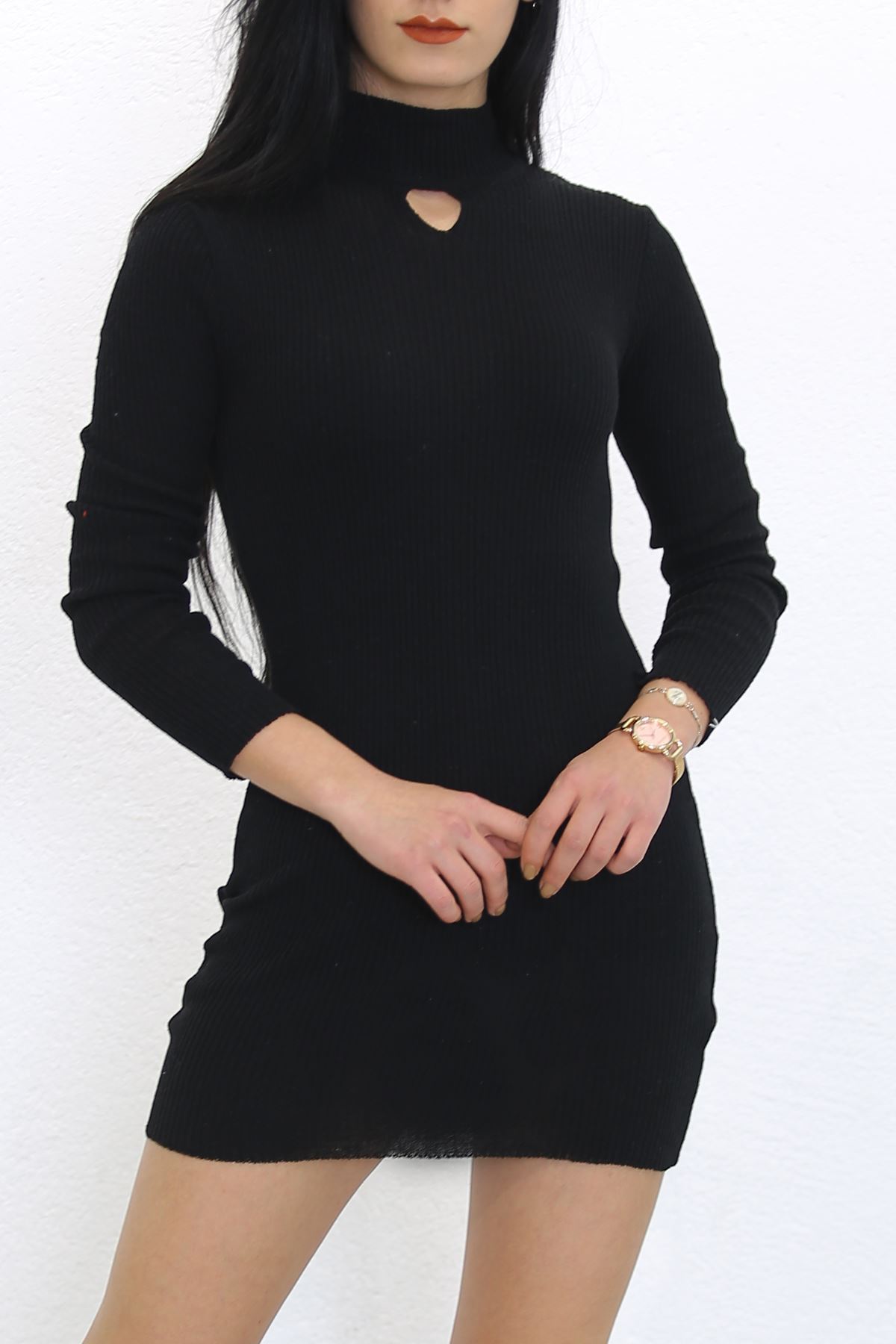 Yarım Balıkçı Dekolteli Elbise Saks - 7975.1319.