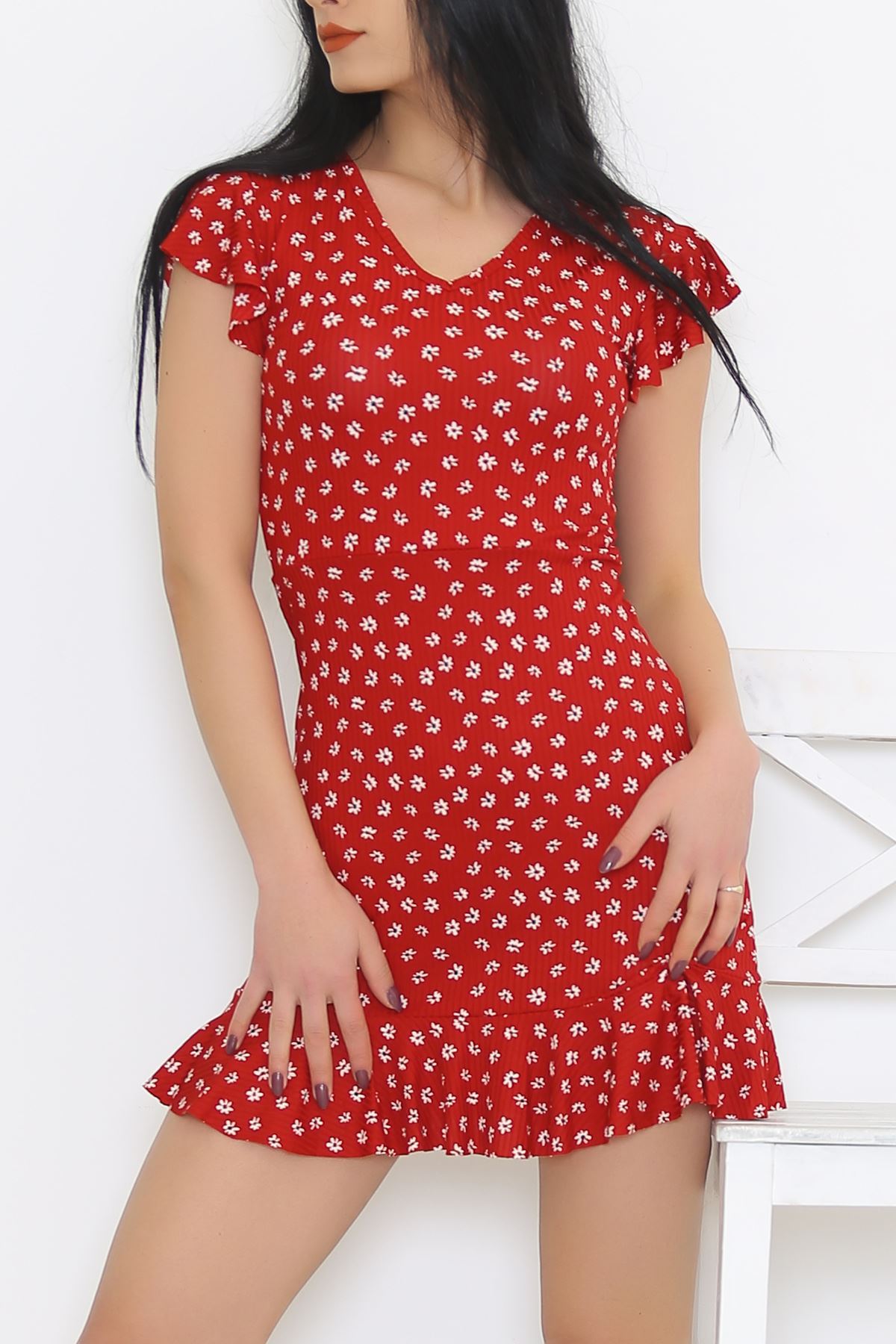 Altı Fırfırlı Elbise Çiçeklikırmızı - 2255.555.
