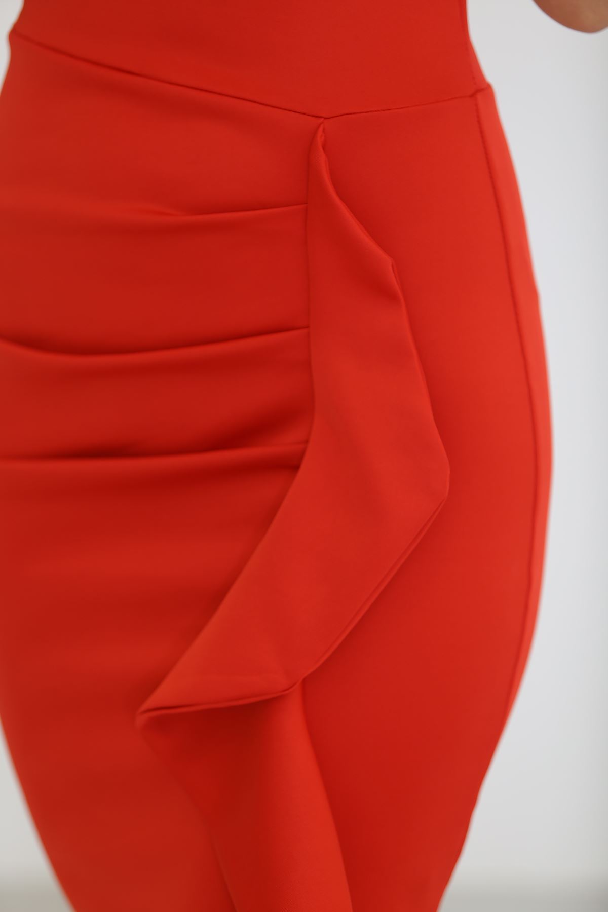 Fırfır Detaylı Elbise Kırmızı - 581810.1592.