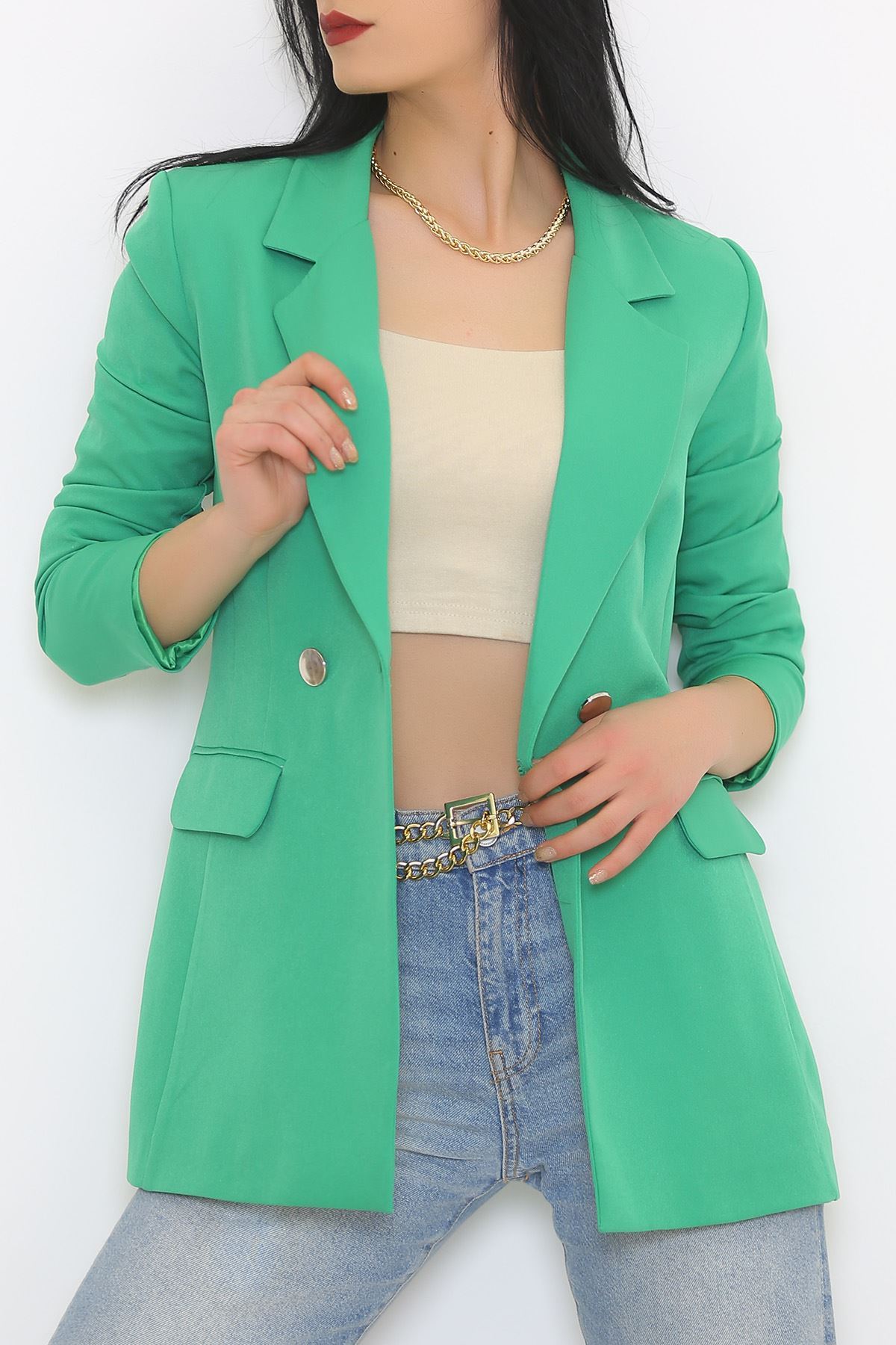 Düğmeli Ceket Blazer Yeşil 