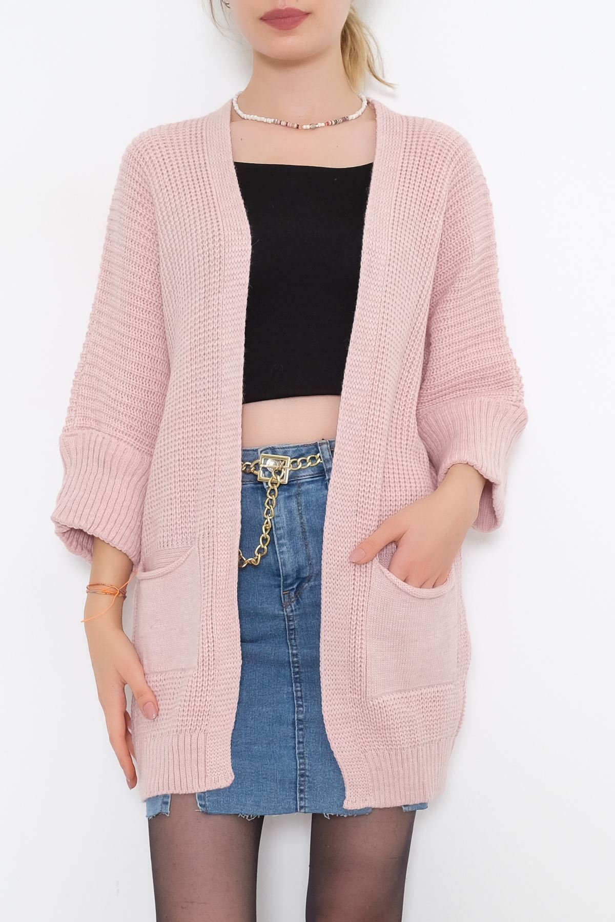 Duble Kol Hırka Pembe - 8588.1323.