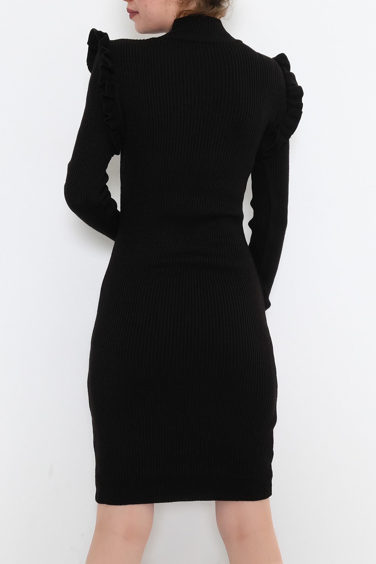 Yaka Kol Düğme Detaylı Elbise Siyah - 10000.1612.