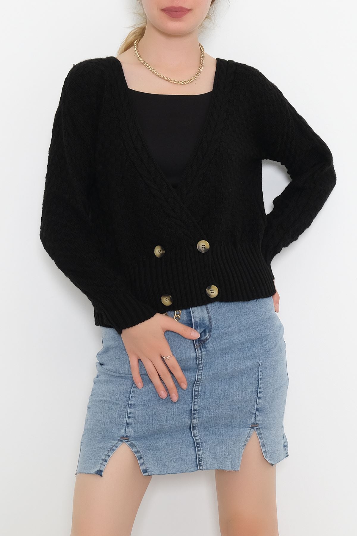 Düğme Detaylı Crop Hırka Pudra - 9956.1612.