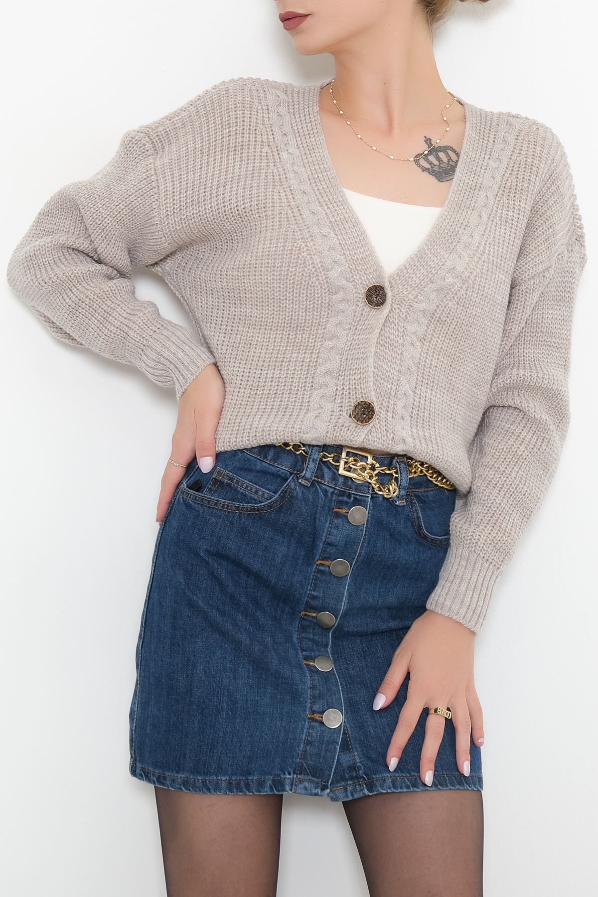 Düğmeli Crop Hırka Siyah - 335.1577.