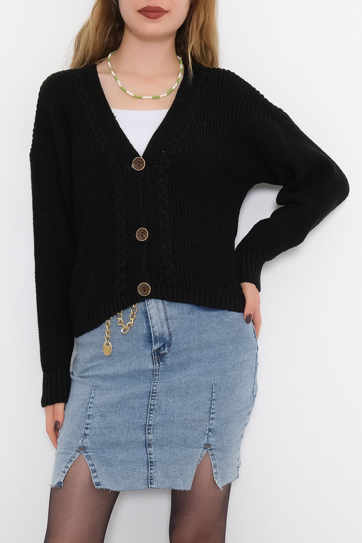 Düğmeli Crop Hırka Lila - 335.1577.