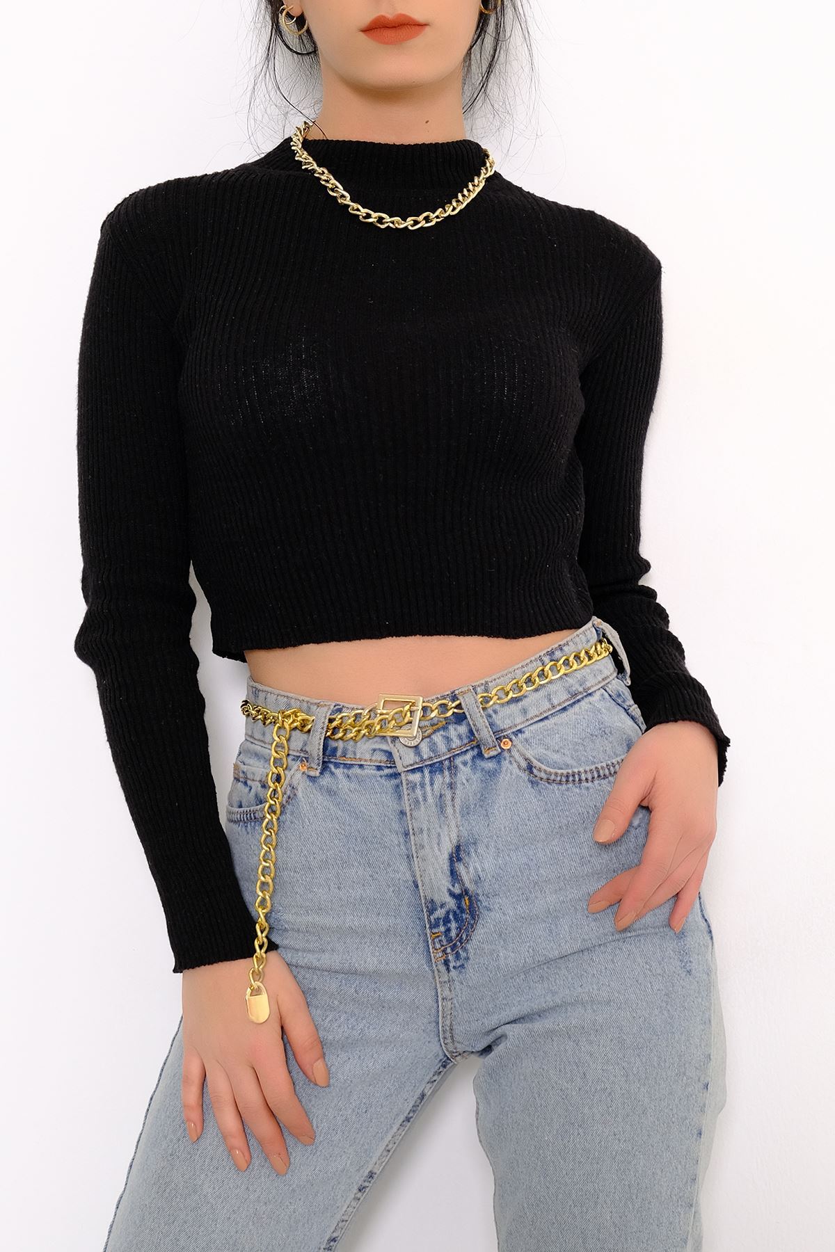 Yarım Balıkçı Crop Triko Koyumor - 885.1319.