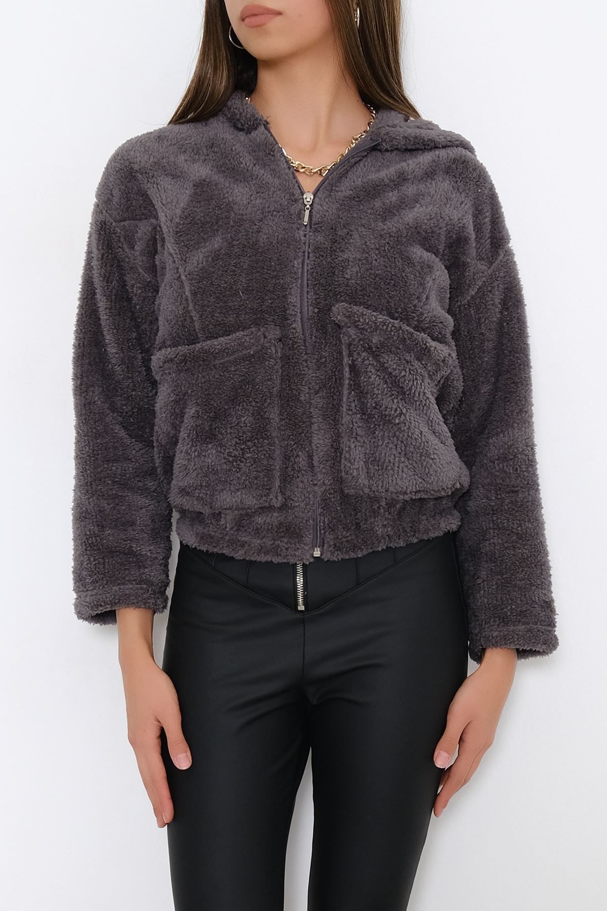 Fermuarlı Peluş Mont Camel - 4462.1153.