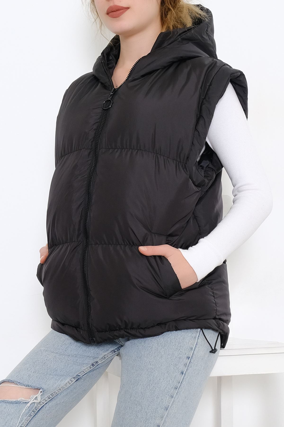 Önü Patlı Oversize Yelek Bej - 6343.179.