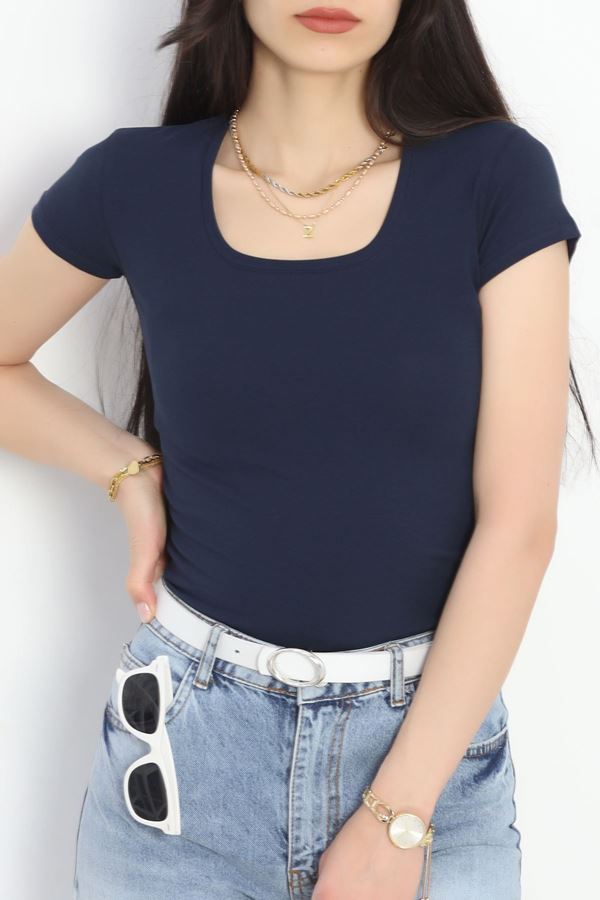Kısa Kol Kare Yaka Body Lacivert - 21069.200.
