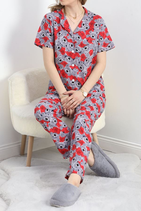 Düğmeli Pijama Takımı Gri - 50083.1857.