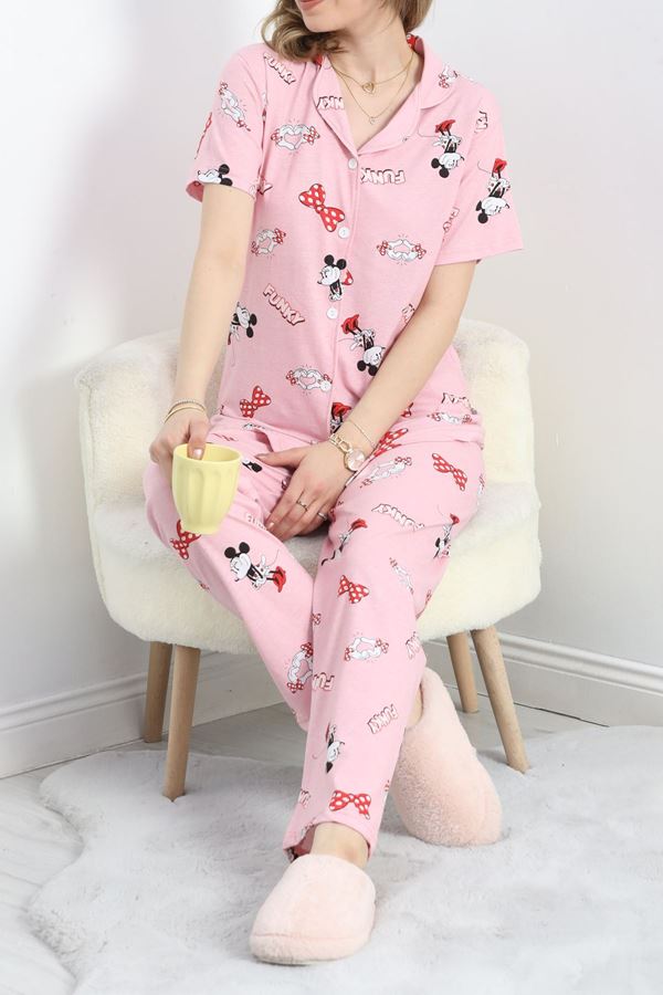 Düğmeli Pijama Takımı Pembe - 50083.1857.
