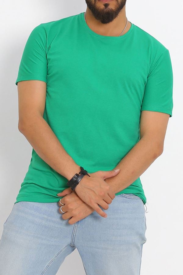 Unisex Bisiklet Yaka Tişört Açıkyeşil - 17384.1778.