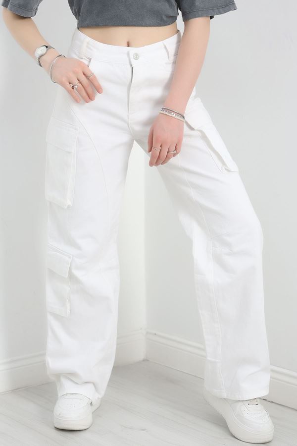 Kargo Cepli Palazzo Kot Pantolon Beyaz - 30309.1590.
