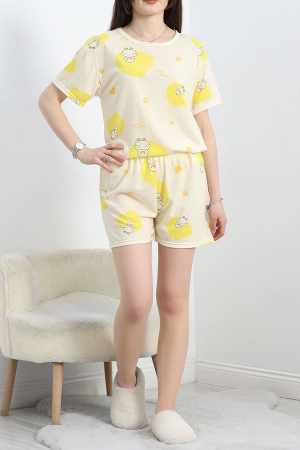 Alt Üst Aynı Şortlu Pijama Takımı Kremsarı - 713.1287.