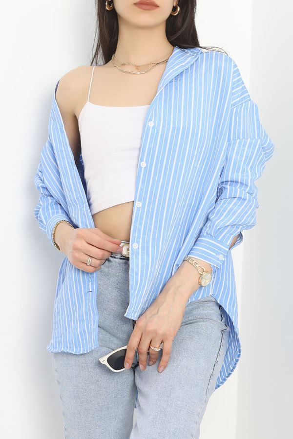 Kupra Kumaş Oversize Gömlek Mavi - 40643.147.