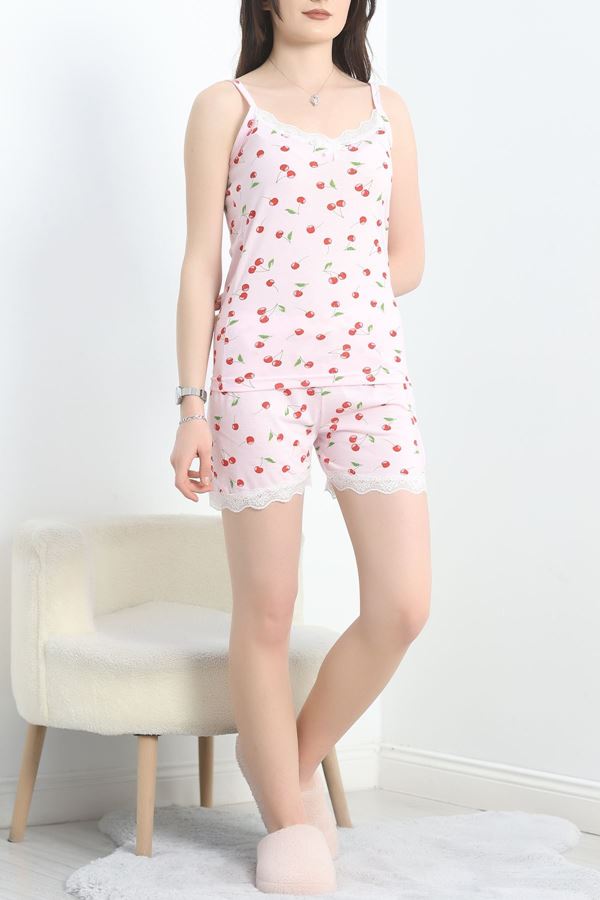 Dantelli Viskon Şortlu Pijama Takımı Pembekiraz - 50387.1050.
