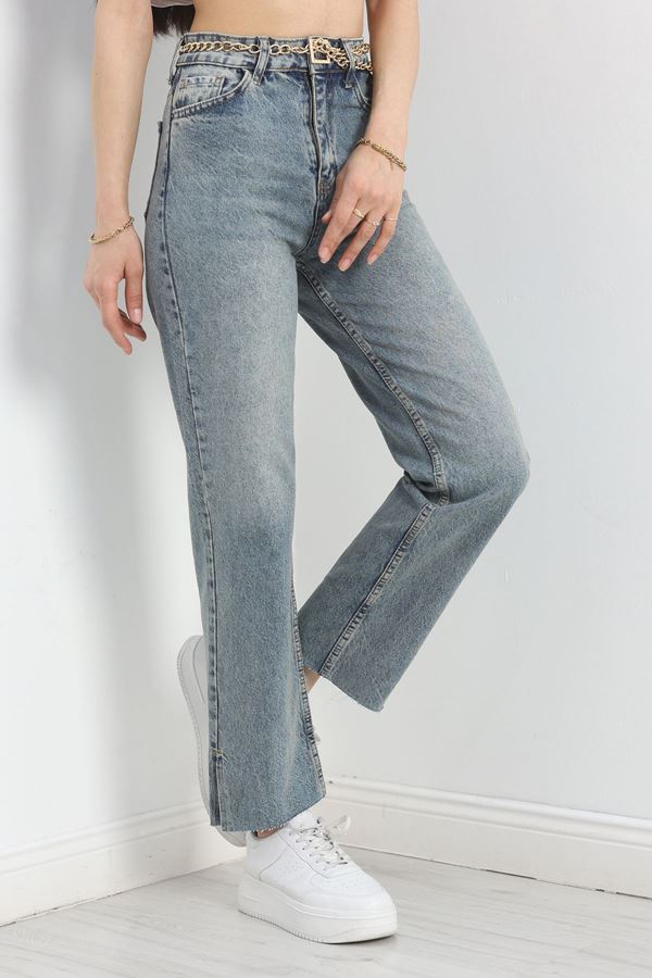 Paça Yırtmaçlı Straight Kot Pantolon Mavitint - 30532.1975.