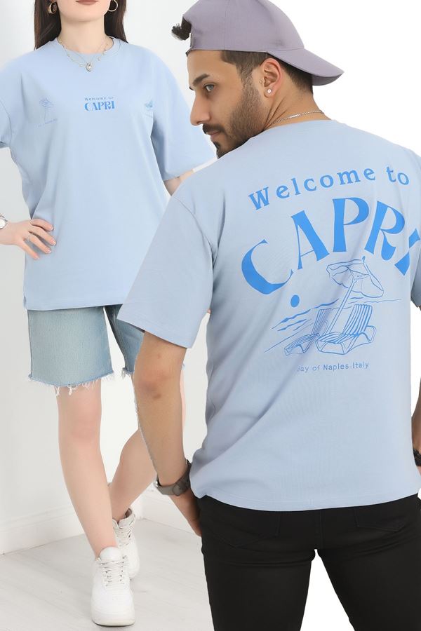 Baskılı Oversize Tişört Turkuaz - 40637.1872.