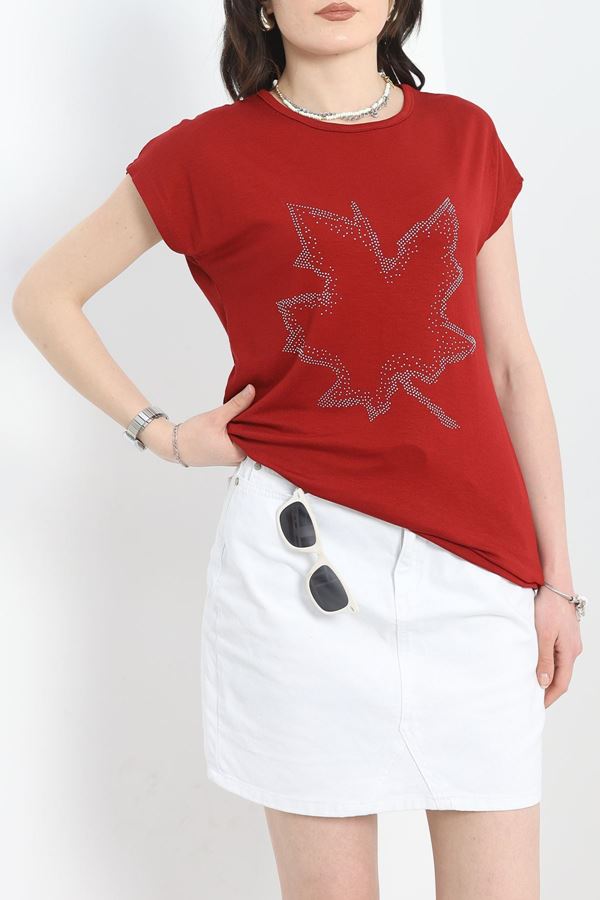 Yaprak Desenli Bluz Bordo - 20762.599.