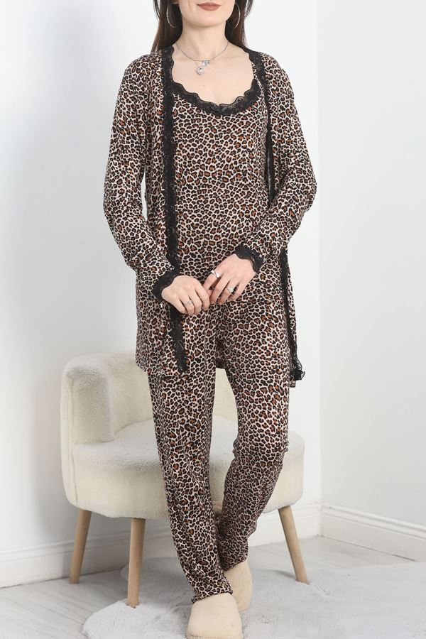 Viskon 3'Lü Set Pijama Takımı Leopar - 70099.1050.