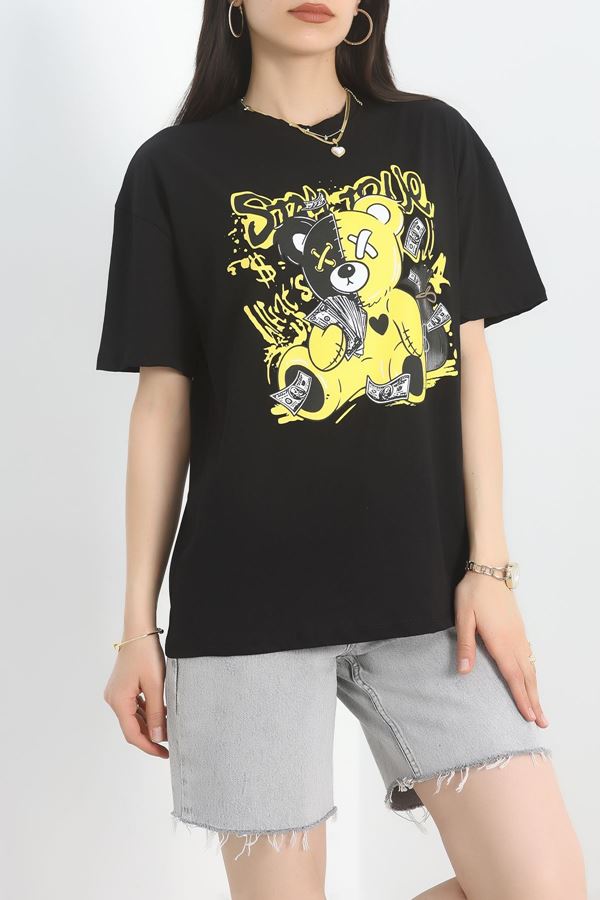 Baskılı Oversize Tişört Siyahsarı - 40649.1872.