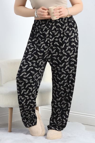 Viskon Büyük Beden Pijama Altı Siyahdesenli - 30235.1928.