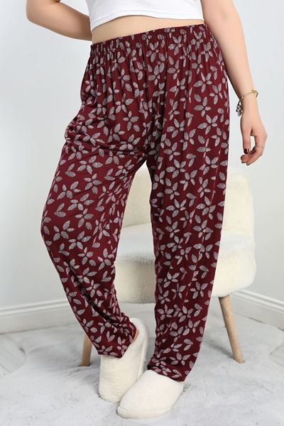 Viskon Büyük Beden Pijama Altı Bordo - 30235.1928.