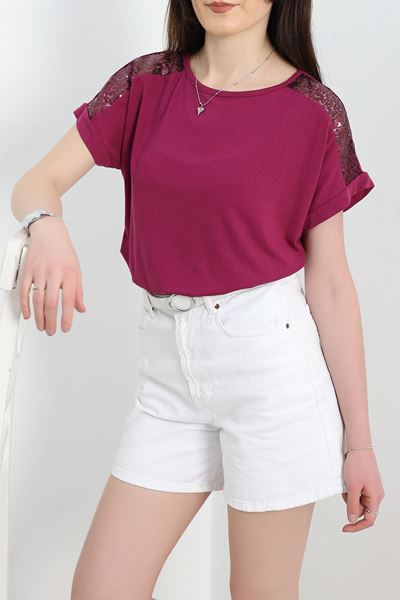Omuz Pul Detay Bluz Mor - 40260.599.