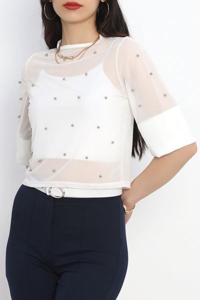 İnci Detaylı Bluz Ekru - 40423.751.