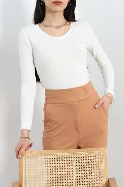 Geniş Yaka Yumoş Body Ekru - 50222.1723.