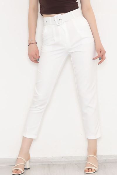 Kemerli Kumaş Pantolon Beyaz - 8699.1361.
