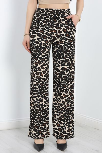 Polyester Kaşkorse Beli Lastikli Pantolon Leopar - 40522.1247.