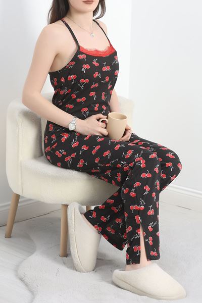 Yaka Dantelli Süprem Pijama Takımı Siyahkiraz - 50192.1857.