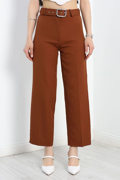 Double Kumaş Kemerli Bol Paça Pantolon Acıkahve - 20903.1397.