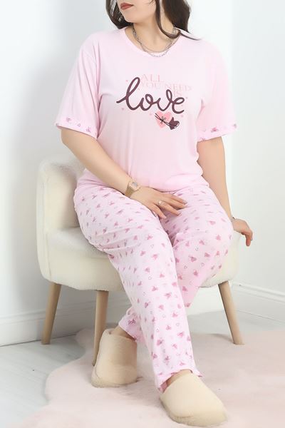 Büyük Beden Poliviskon Pijama Takımı Pembe - 40640.1049.