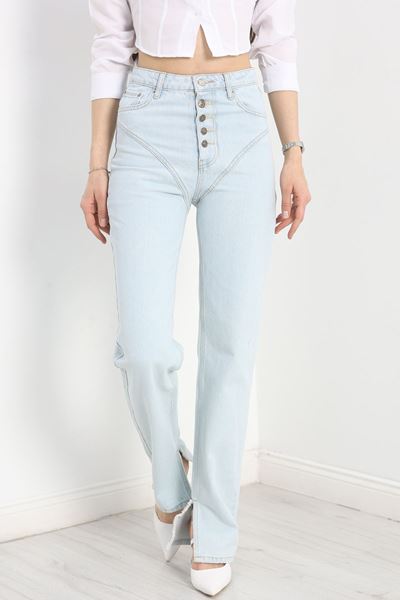 Mom Jeans Paça Yırtmaçlı Kot Pantolon Buzmavi3 - 19651.1926.