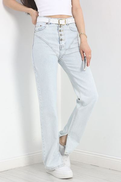 Mom Jeans Paça Yırtmaçlı Kot Pantolon Buzmavi1 - 19651.1926.